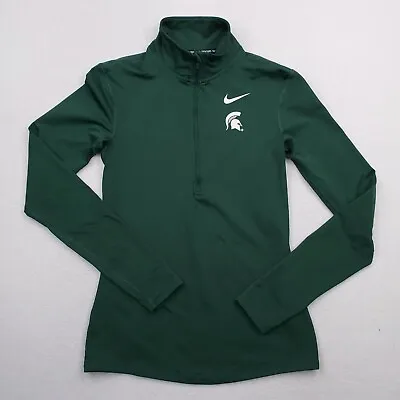 Michigan State Shirt Womens Medium Green Nike Pullover Mock Sweater 1/2 Zip MSU • $24.99