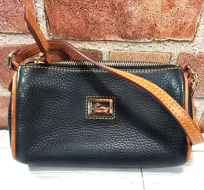 Dooney Bourke Black Pebbled & Vachetta Leather Mini Barrel Handbag Strap 8x5x3 • $39.99