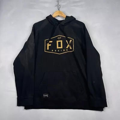 Fox Racing Hoodie Mens XL Black Pullover Spell Out Motorcross Biker Distressed • $21.88