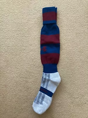 Under Armour Rugby/Football Socks -BNWT-Size UK Large 7-11-Maroon/Blue Hoops • £9.99