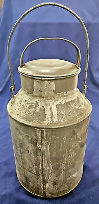 Galvanized Metal Milk Cream Pail Bucket Can Handle 8  D X 15 T Antique Primitive • $34.99