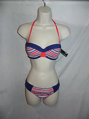 Marie Meili Bikini Red White Blue Underwire Bandeau 32b Bikini Bottom Small Nwt • £15.42