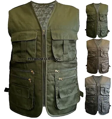 Mens THICK Sleeveless Gilet Quilted Jackets Body Warmer Multi Pocket Fishing • £14.99