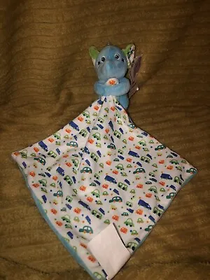 Get Comfy Poundland Blue Elephant Cars Baby Comforter Blanket Soft Plush Toy • £10