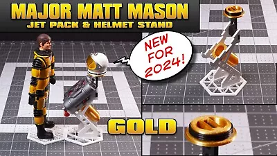 Major Matt Mason Jet Pack And Helmet Display Stand  White/Gold  New!! • $16