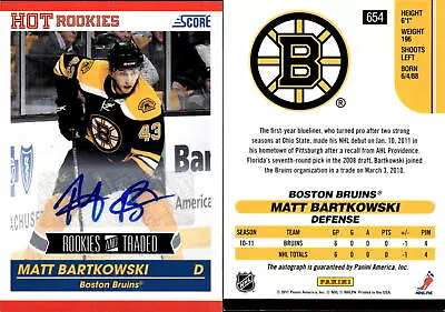 2010-11 Score Signatures #654 Matt Bartkowski AUTO - NM-MT • $15