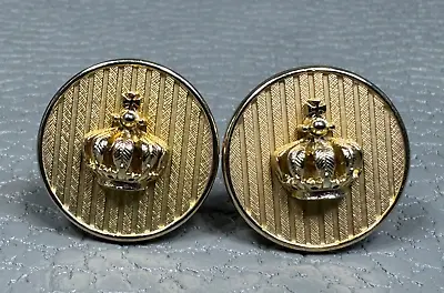 Vintage Heraldic Kings Crown Yellow Gold Plated Cuff Links • $19.95