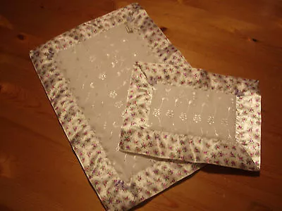 Handmade Doll's Bedding-White BroderieA Quilt & Pillow With Floral Satin Binding • £9.50