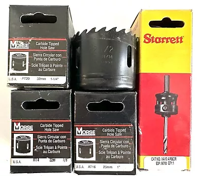 Morse 4 Pc Lot Carbide Tipped Hole Saws 7/8 To 2-1/2  And Starrett Xa10 Arbor Us • $69.99