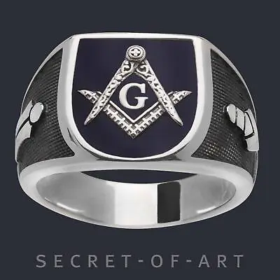 £145.04 • Buy Masonic Ring Blue Lodge 925 Silver Ring Freemason Master Mason Mens Size 8-13 US