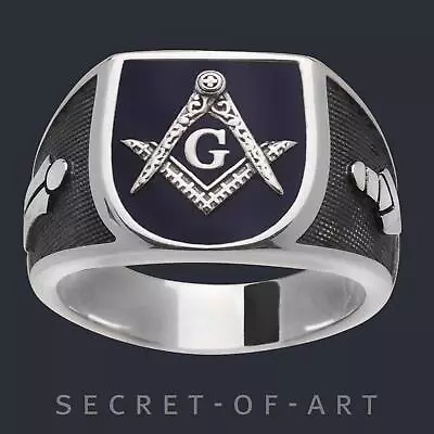 £145.04 • Buy Masonic Ring Blue Lodge 925 Silver Ring Freemason Master Mason Mens Size 8-13 US