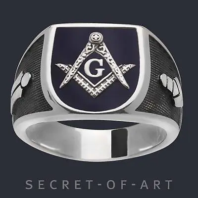 Masonic Ring Blue Lodge 925 Silver Ring Freemason Master Mason Mens Size 8-13 US • £144.76