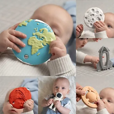 Space Themed Baby Toy Natural Rubber Teether - Bath Toy - Sensory Toy • £12.99