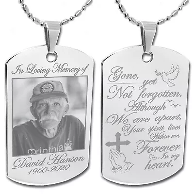 In Loving Memory Custom Photo Text Engraving Dog Tags Pendant Necklace Gifts • $29.99