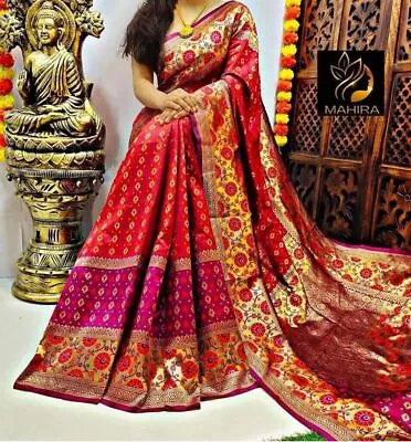 $70.18 • Buy Soft Silk Saree Blouse New Sari Indian Pakistani Wedding Bollywood Party Wear