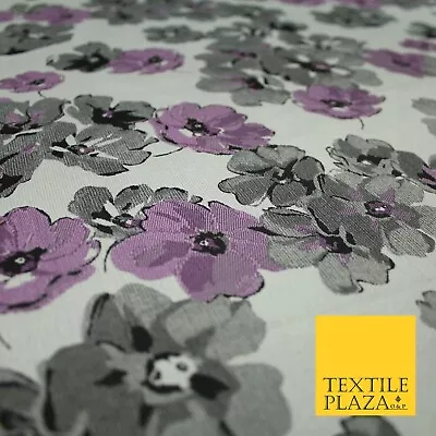 Lilac Grey Scattered Watercolour Floral Brocade Jacquard Dress Fabric 51  7443 • £16.99