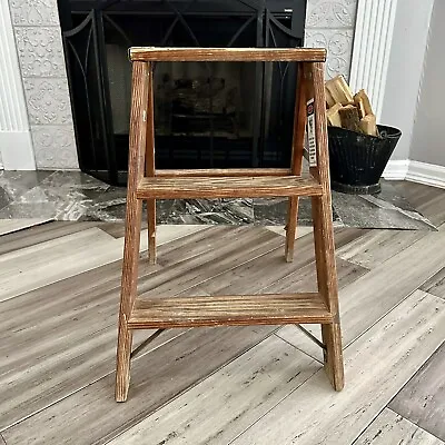 Vintage Werner Wooden 2 Foot Step Ladder Primitive Rustic Farmhouse W-130-4 Usa • $49.99