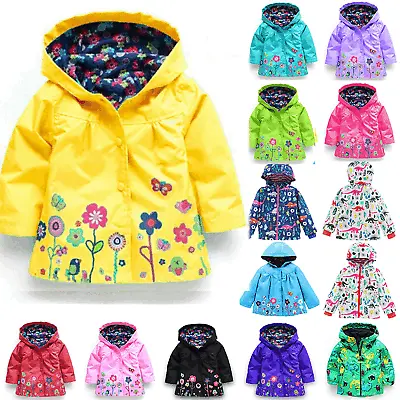 £8.38 • Buy Kids Girls Windproof Jacket Zip Up Hooded Rain Coat Floral Warm Hoodie Outwear