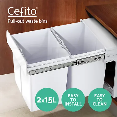 Cefito 2X15L Twin Pull Out Bin Slide Garbage Kitchen Double Dual Rubbish Basket • $70.95