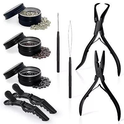 Hair Extension Beading Tool Kit 600PCS Micro Silicone Lined Beads Pliers Tools  • $27.54