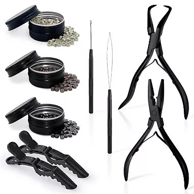 Hair Extension Tool Kit With 600PCS Silicone Micro Beads & Pliers Hooks Clips US • $25.64