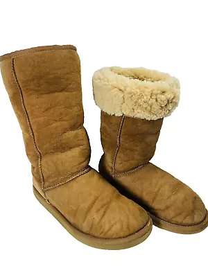 Ugg Australia Classic Tall Boots Womens Size 7 Camel Brown Suede Sheepskin • $29.95