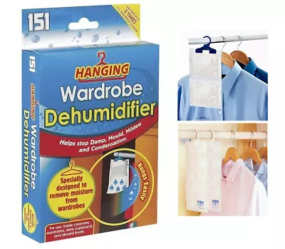 Hanging Wardrobe Dehumidifier Absorbs Condensation Moisture Mildew Dampness • £7.89