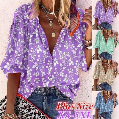 $22.42 • Buy Ladies Loose Boho Tops  Button  Shirts Women  Elegant Half Sleeve Blouse Casual