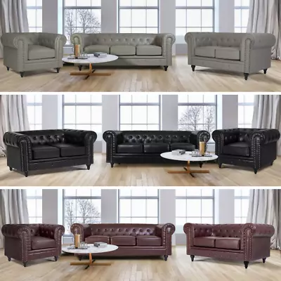 Chesterfield Sofa Suite Faux Leather Armchair Settee Couch  1 2  3 Seater Sets • £539