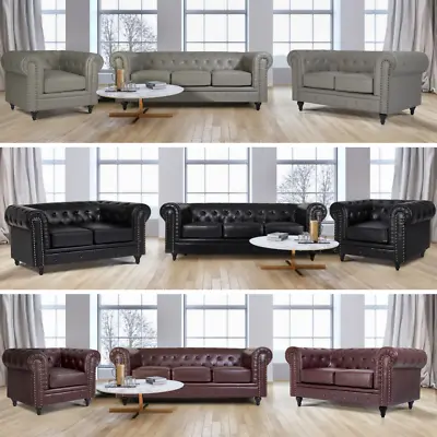 Faux Leather Chesterfield Armchair Settee Couch Sofa Suite 1 2  3 Seater Sets • £229