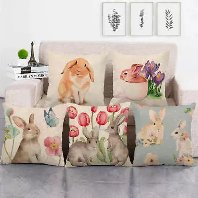 Spring Season's Easter Outdoor Pillow Case Rabbit Bunny Eggs Sofa Cushion Cover • £4.79