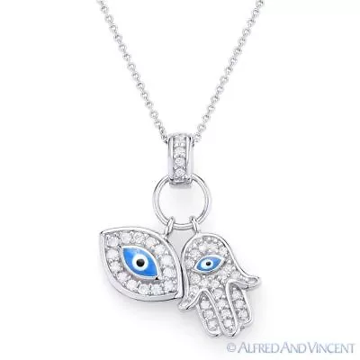 Evil Eye Hamsa Hand Of Fatima Judaica Kabbalah Charm Pendant 925 Silver Necklace • $26.39