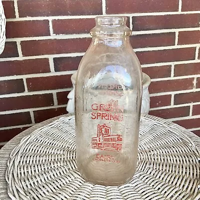 Qt Milk Bottle Green Spring Dairy Baltimore MD Dug Red Pyro Square 1949 Old Neat • $6.99