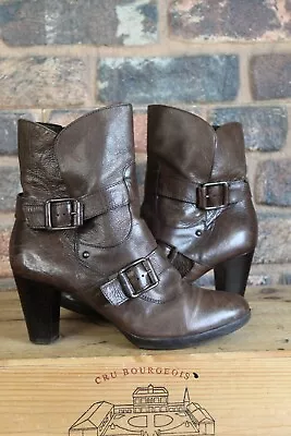 Brown Leather Buckle Detail Ankle Boots Size 7 /41 Cara London Used Condition • £12