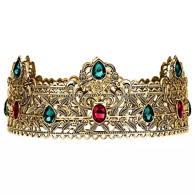 Medieval Men's Crown Metal King Crown Vintage Crystal Full Round Gold King Crown • $22.99