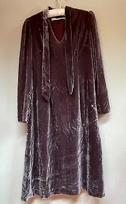 Banana Republic Olivia Palermo Tie-Neck Velvet Dress Size 4 Mauve Long Sleeve • £33.54