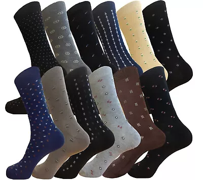 12 Pk Men's Dress Socks 12 DIFFERENT DESIGNS Cotton Socks 10-13 TRUE TO SIZE • $21.50