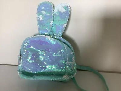Cat & Jack Small Green And White Sequin Bunny Ear Backpack • $9.99