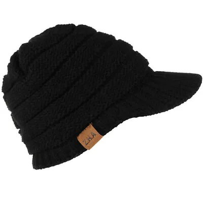 Men's Winter Wool Blend Visor Brim Beanie With Bill Knit Baseball Cap Skull Hat • $12.31