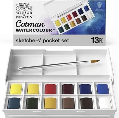 Winsor And Newton Cotman Watercolour Set Sketchers Pocket Box 13 Half Pans-NEW • £16.99