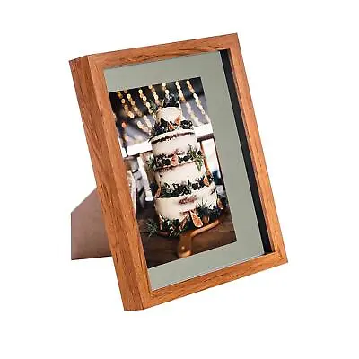 3D Box Photo Frame Picture Display 8 X 10  With 5 X 7  Mount Dark Wood/Grey • £10