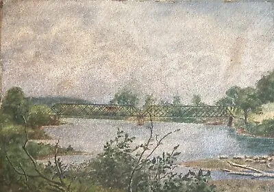 Antique 1910s Watercolor Painting Old Bridge At Sheldon Springs VT Vermont Signd • $199.99