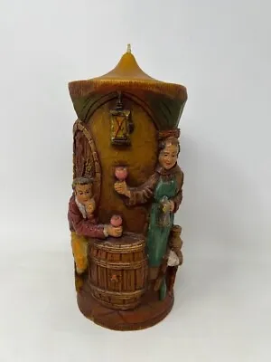 Vintage German Hand Painted Gunter Kerzen Carved Tavern Scene Pillar Candle • $34.99