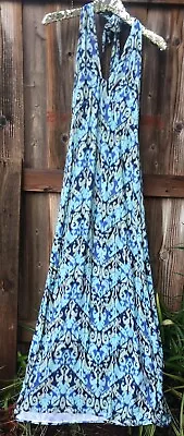 Cabi Maxi Dress Blue Batik Halter Sleeveless Convertible Limited Size Large • $16.55