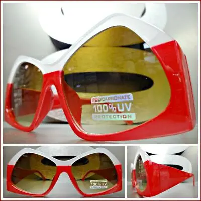 OVERSIZED RETRO CAT EYE Style SUN GLASSES Unique Funky Unusual Shape Red Frame • £18.99