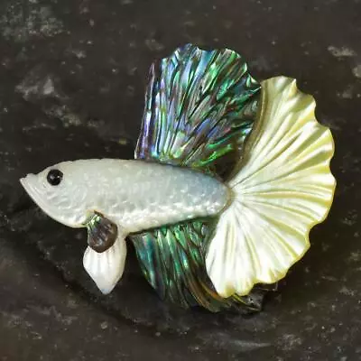 Siamese Fighting Fish Iridescent Multicolor Shell Carving 3.01g Top-drilled • $39.95