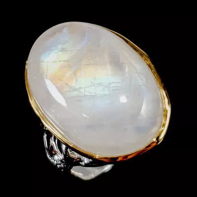 Jewelry 28 Ct Natural Moonstone Ring 925 Sterling Silver Size 8 /R346981 • $27.99