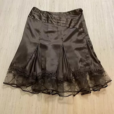 Marciano Guess Slate Brown Silk Pleated Lace Midi Vintage Size 30 Skirt New • $70