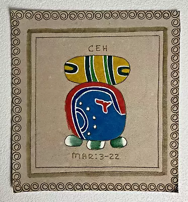 Colorful Mexican Folk Art Mayan CEH March 3-22 Haab Calendar Painting On Leather • $14