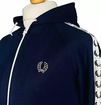 Fred Perry Hooded Track Top - Carbon Blue - Size L/XL - Mod 60s Casuals Scooter • £14.50